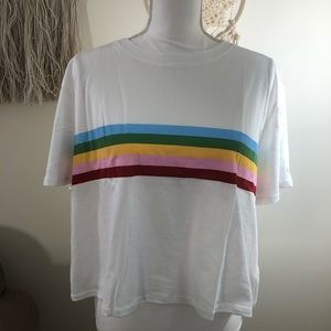 White with Rainbow Stripe Box Tee